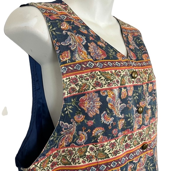 Liz Wear Claiborne Vintage Floral Paisley Blue Vest 100% Cotton Button Down sz L - Picture 5 of 16